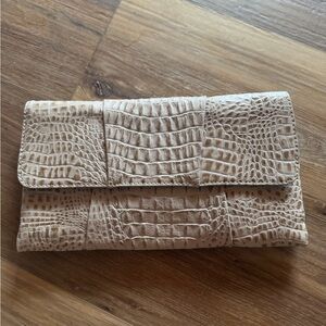 Kate Landry Crocodile-Embossed Cream Lilac Clutch